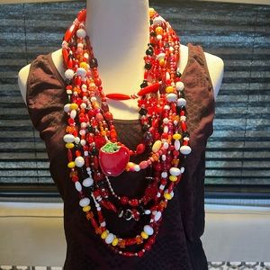 Vintage Red acrylic bead necklace lot craft wear
